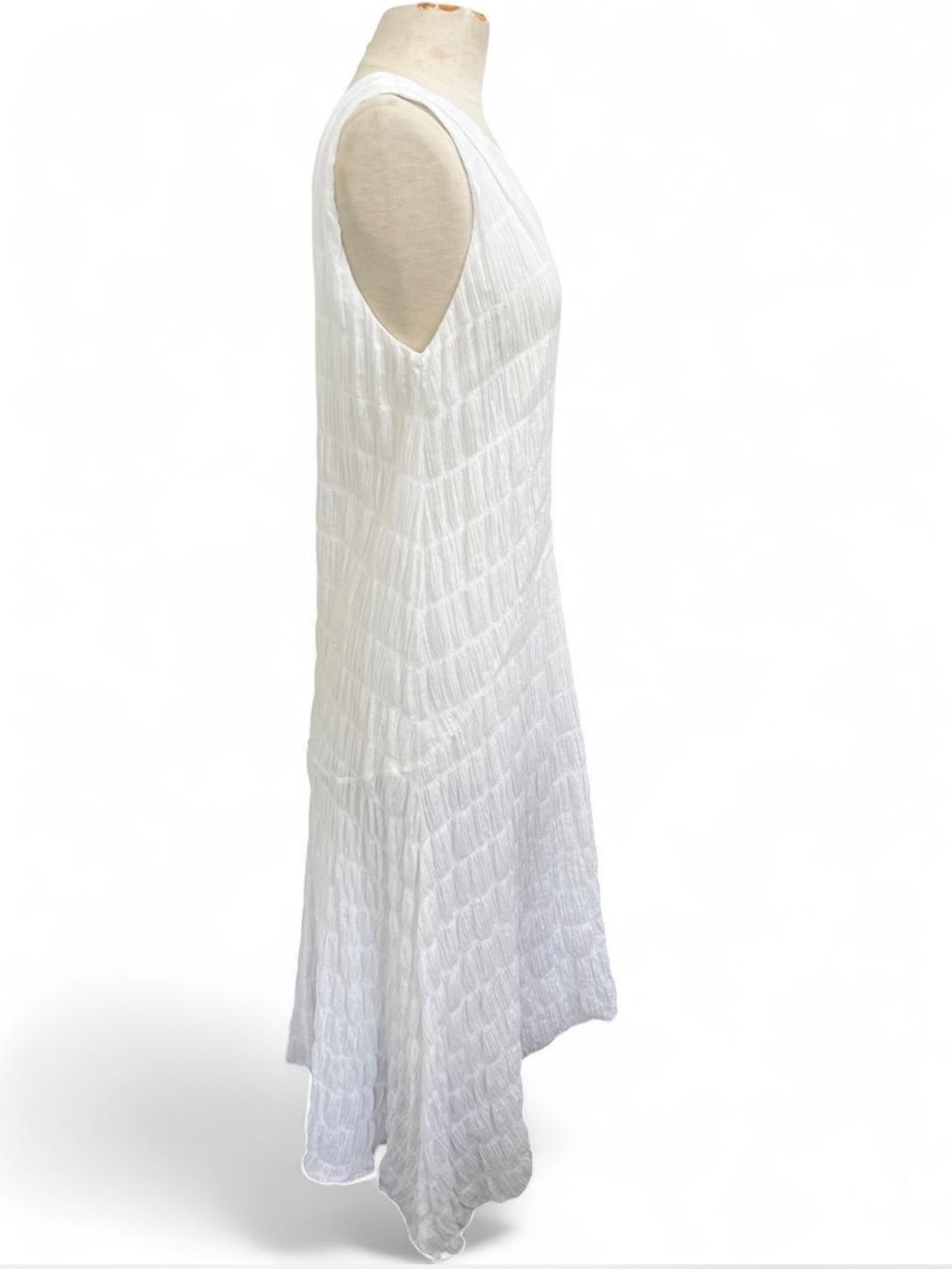 FRAME Savannah Shirred Poplin Crinkle V-Neck Asymmetrical Maxi White Dress Med - Picture 3 of 9